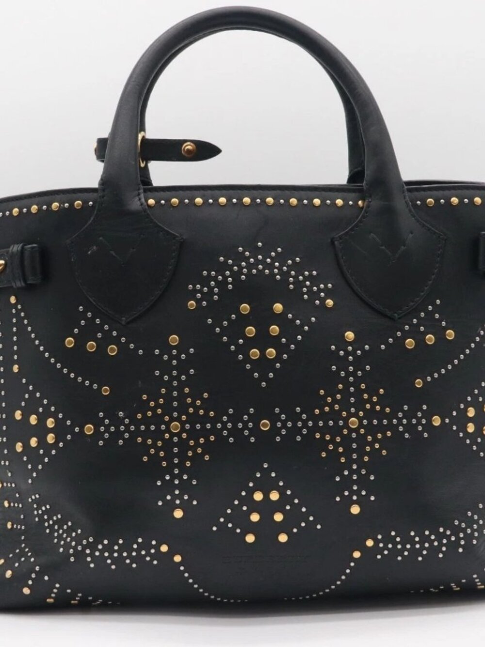 Burberry Studded Leather Banner Handle Bag - Black